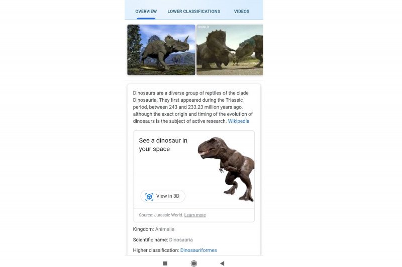 Lihat dinosaurus &#8220;hidup&#8221; di Google Search